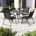 6 Pieces Patio Dining Set Folding Chairs Glass Table Tilt Umbrella for Garden-Gray - Gray - Patio Dining Sets
