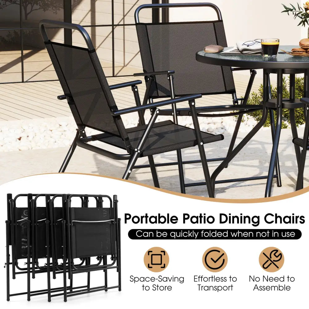 6 Pieces Patio Dining Set Folding Chairs Glass Table Tilt Umbrella for Garden-Gray - Gray - Patio Dining Sets