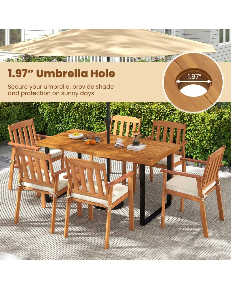6 Pieces Patio Dining Table Set 63€ Rectangle Table with 4 Acacia Wood Armchairs and Backless Bench - Patio Dining Sets