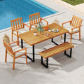 6 Pieces Patio Dining Table Set 63€ Rectangle Table with 4 Acacia Wood Armchairs and Backless Bench - Patio Dining Sets