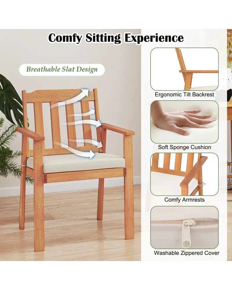 6 Pieces Patio Dining Table Set 63€ Rectangle Table with 4 Acacia Wood Armchairs and Backless Bench - Patio Dining Sets