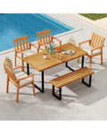 6 Pieces Patio Dining Table Set 63€ Rectangle Table with 4 Acacia Wood Armchairs and Backless Bench - Patio Dining Sets