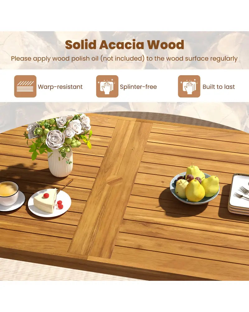 6 Pieces Patio Dining Table Set 63€ Rectangle Table with 4 Acacia Wood Armchairs and Backless Bench - Patio Dining Sets
