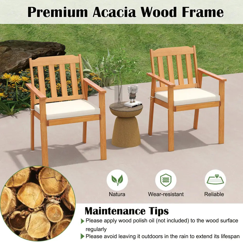 6 Pieces Patio Dining Table Set 63€ Rectangle Table with 4 Acacia Wood Armchairs and Backless Bench - Patio Dining Sets