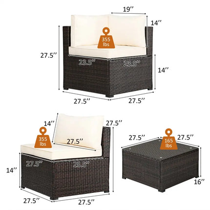 6 Pieces Patio Furniture Sofa Set with Cushions for Outdoor-Beige - Beige - Outdoor Sectionals