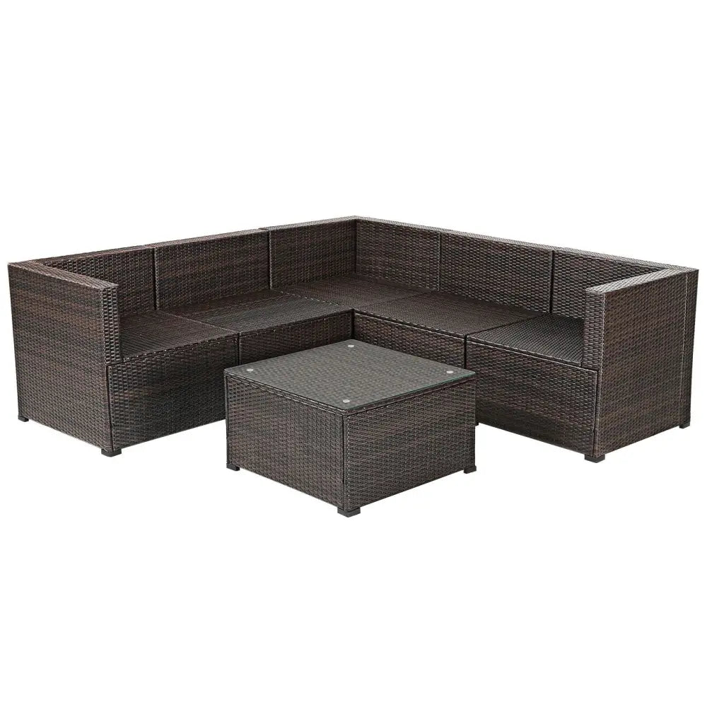 6 Pieces Patio Furniture Sofa Set with Cushions for Outdoor-Beige - Beige - Outdoor Sectionals