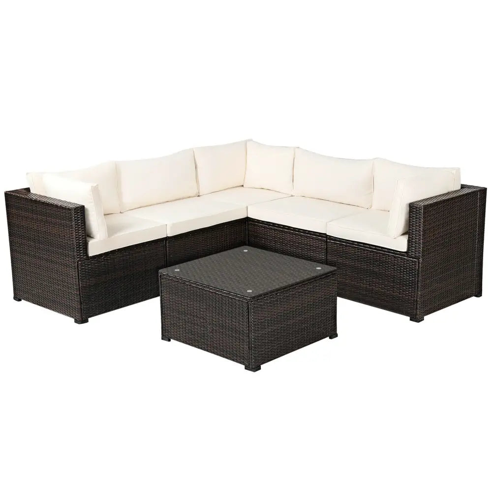6 Pieces Patio Furniture Sofa Set with Cushions for Outdoor-Beige - Beige - Outdoor Sectionals