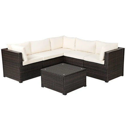 6 Pieces Patio Furniture Sofa Set with Cushions for Outdoor-Beige - Beige - Outdoor Sectionals