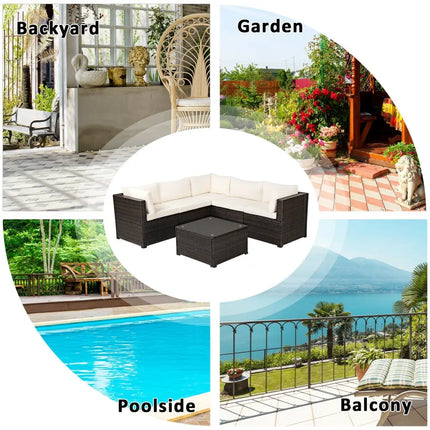 6 Pieces Patio Furniture Sofa Set with Cushions for Outdoor-Beige - Beige - Outdoor Sectionals