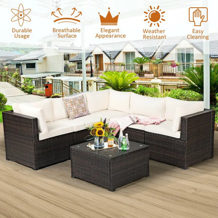 6 Pieces Patio Furniture Sofa Set with Cushions for Outdoor-Beige - Beige - Outdoor Sectionals
