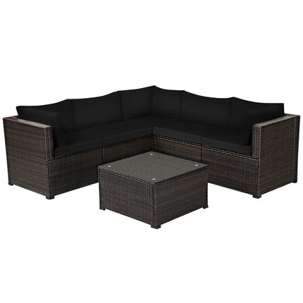 6 Pieces Patio Furniture Sofa Set with Cushions for Outdoor-Black - Black - Outdoor Sectionals