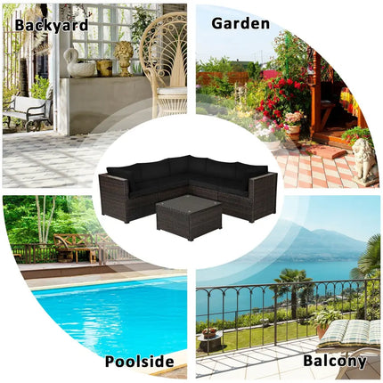 6 Pieces Patio Furniture Sofa Set with Cushions for Outdoor-Black - Black - Outdoor Sectionals