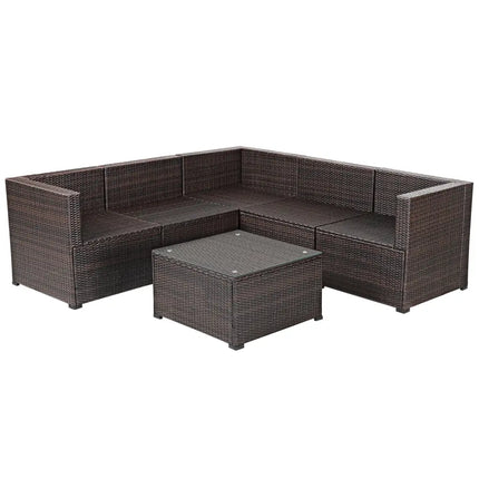 6 Pieces Patio Furniture Sofa Set with Cushions for Outdoor-Navy - Navy - Outdoor Sectionals