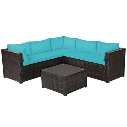 6 Pieces Patio Furniture Sofa Set with Cushions for Outdoor-Turquoise - Turquoise - Outdoor Sectionals