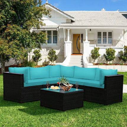 6 Pieces Patio Furniture Sofa Set with Cushions for Outdoor-Turquoise - Turquoise - Outdoor Sectionals