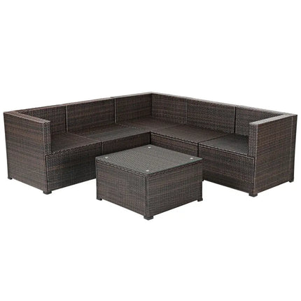 6 Pieces Patio Furniture Sofa Set with Cushions for Outdoor-Turquoise - Turquoise - Outdoor Sectionals