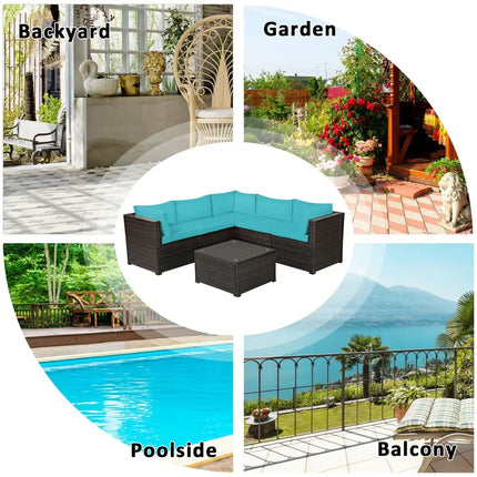 6 Pieces Patio Furniture Sofa Set with Cushions for Outdoor-Turquoise - Turquoise - Outdoor Sectionals