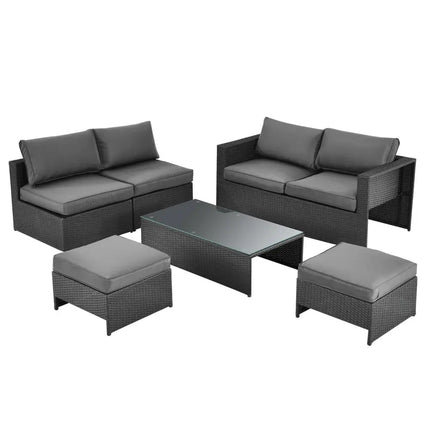 6 Pieces Patio Rattan Furniture Set Space Saving Cushioned No Assembly-Gray - Gray - Outdoor Sectionals