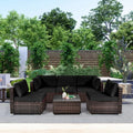 6 Pieces Patio Rattan Furniture Set with Cushions and Glass Coffee Table-Black - Black - Outdoor Sectionals