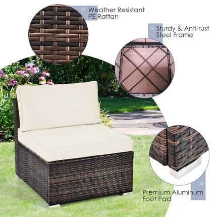 6 Pieces Patio Rattan Furniture Set with Cushions and Glass Coffee Table-White - White - Outdoor Sectionals
