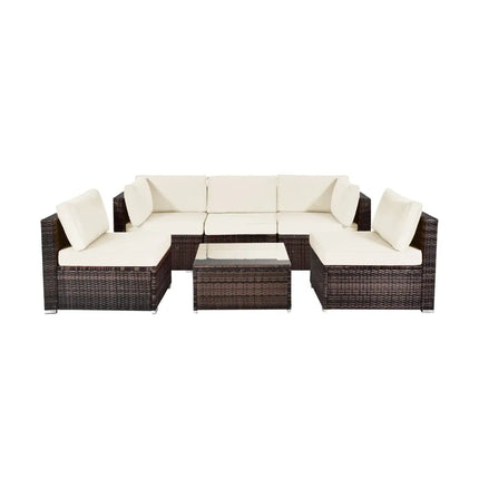 6 Pieces Patio Rattan Furniture Set with Cushions and Glass Coffee Table-White - White - Outdoor Sectionals