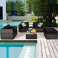 6 Pieces Patio Rattan Furniture Set with Sectional Cushion-Black - Black - Outdoor Sectionals