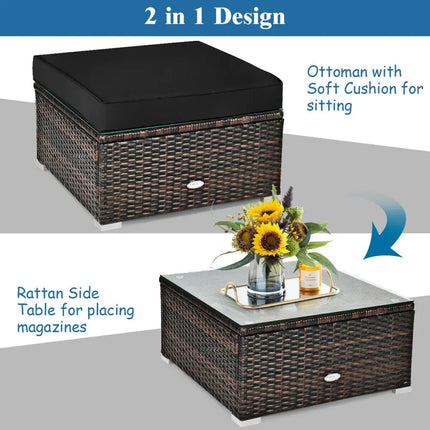 6 Pieces Patio Rattan Furniture Set with Sectional Cushion-Black - Black - Outdoor Sectionals