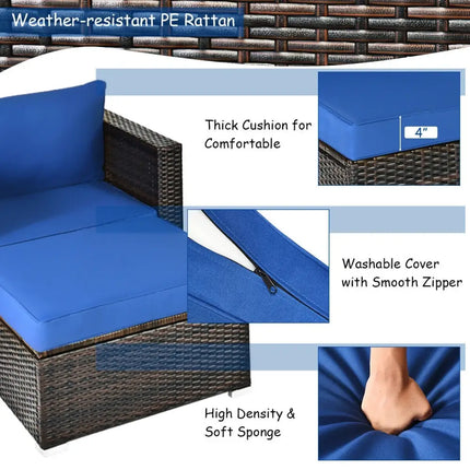 6 Pieces Patio Rattan Furniture Set with Sectional Cushion-Blue - Blue - Outdoor Sectionals