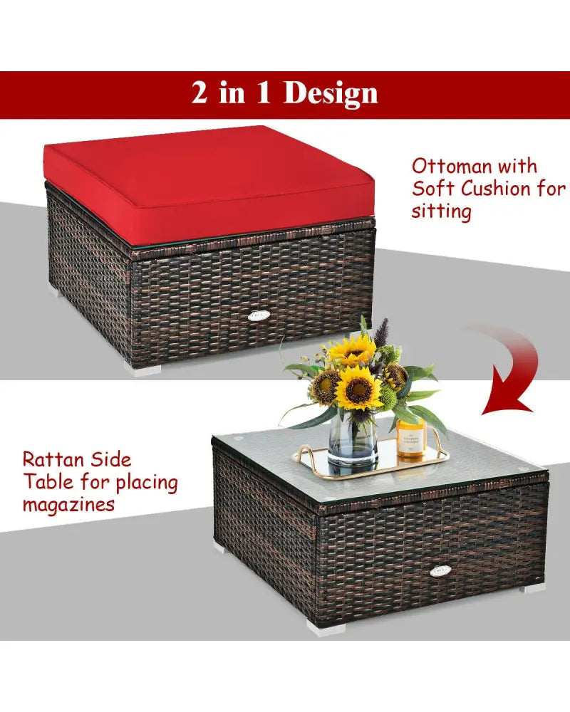 6 Pieces Patio Rattan Furniture Set with Sectional Cushion-Red - Red - Outdoor Sectionals