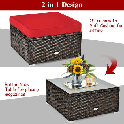 6 Pieces Patio Rattan Furniture Set with Sectional Cushion-Red - Red - Outdoor Sectionals