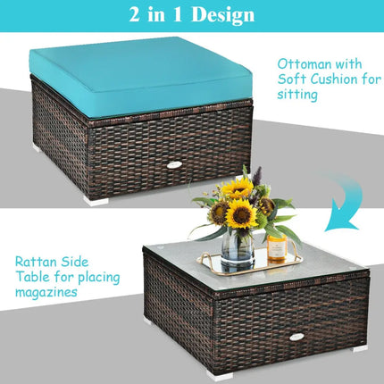 6 Pieces Patio Rattan Furniture Set with Sectional Cushion-Turquoise - Turquoise - Outdoor Sectionals