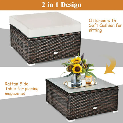 6 Pieces Patio Rattan Furniture Set with Sectional Cushion-White - White - Outdoor Sectionals