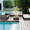 6 Pieces Patio Rattan Furniture Set with Sectional Cushion-White - White - Outdoor Sectionals