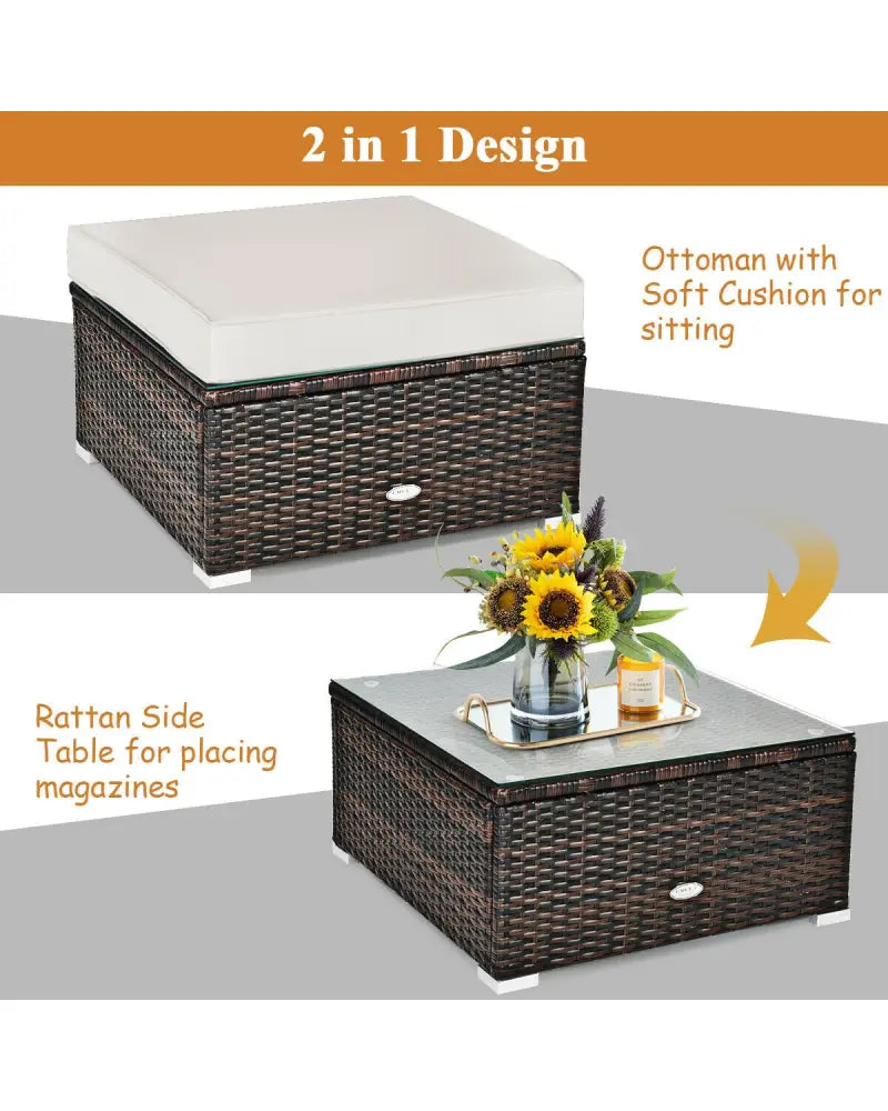 6 Pieces Patio Rattan Furniture Set with Sectional Cushion-White - White - Outdoor Sectionals