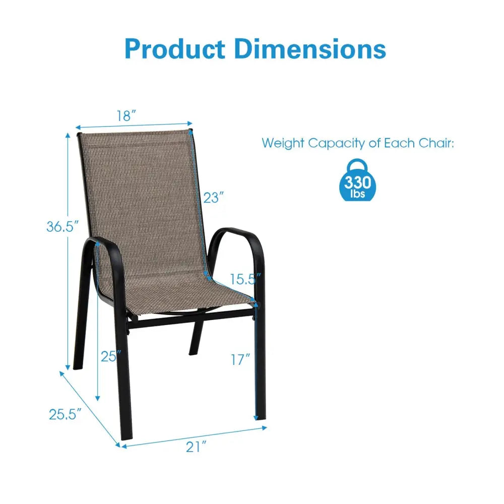 6 Pieces Patio Stackable Dining Chairs with Curved Armrests and Breathable Fabric - Brown - Patio Dining Chairs