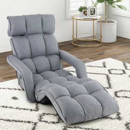 6-Position Adjustable Floor Chair with Adjustable Armrests and Footrest-Gray - Gray - Floor Chairs