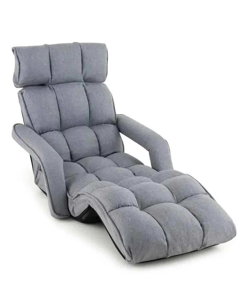 6-Position Adjustable Floor Chair with Adjustable Armrests and Footrest-Gray - Gray - Floor Chairs