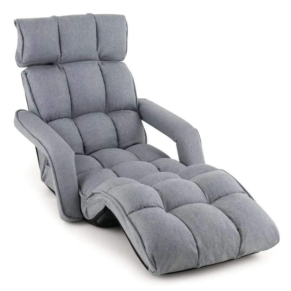 6-Position Adjustable Floor Chair with Adjustable Armrests and Footrest-Gray - Gray - Floor Chairs