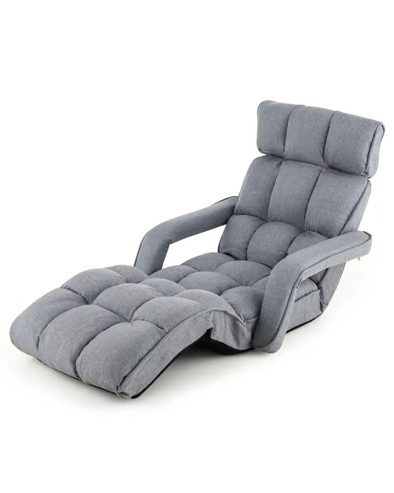 6-Position Adjustable Floor Chair with Adjustable Armrests and Footrest-Gray - Gray - Floor Chairs