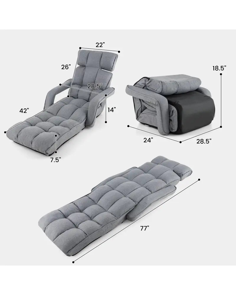 6-Position Adjustable Floor Chair with Adjustable Armrests and Footrest-Gray - Gray - Floor Chairs