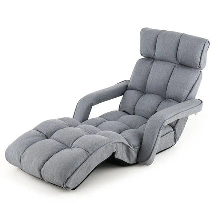 6-Position Adjustable Floor Chair with Adjustable Armrests and Footrest-Gray - Gray - Floor Chairs