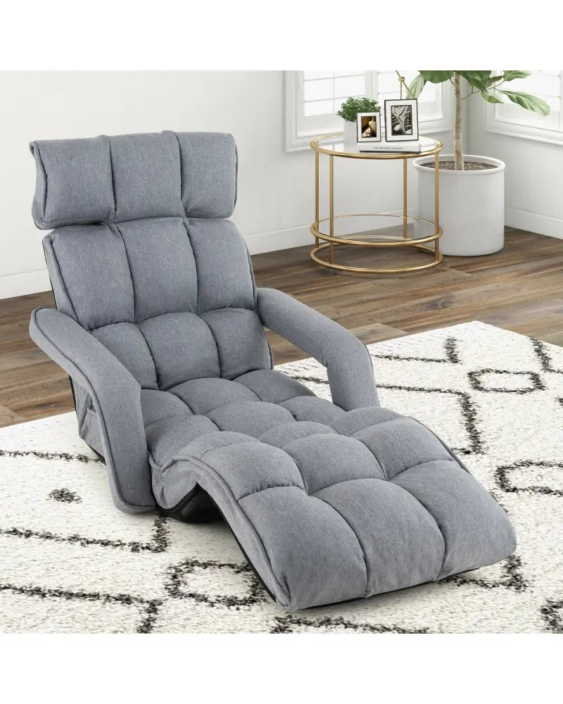 6-Position Adjustable Floor Chair with Adjustable Armrests and Footrest-Gray - Gray - Floor Chairs