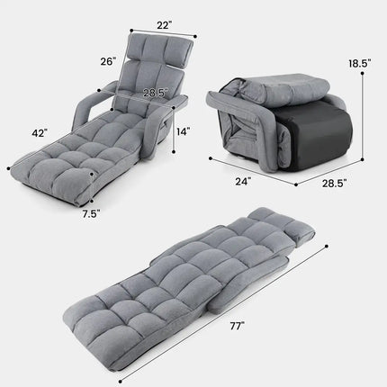 6-Position Adjustable Floor Chair with Adjustable Armrests and Footrest-Gray - Gray - Floor Chairs