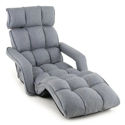 6-Position Adjustable Floor Chair with Adjustable Armrests and Footrest-Gray - Gray - Floor Chairs