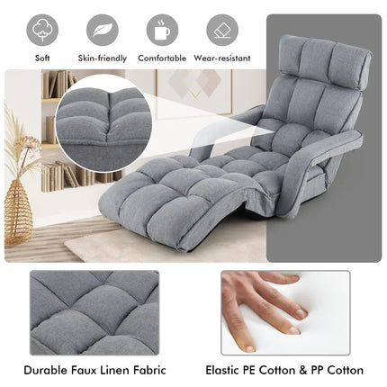 6-Position Adjustable Floor Chair with Adjustable Armrests and Footrest-Gray - Gray - Floor Chairs