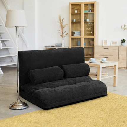 6-Position Adjustable Sleeper Lounge Couch with 2 Pillows-Black - Black - Floor Chairs