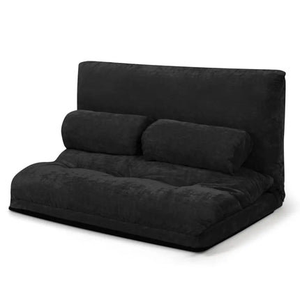 6-Position Adjustable Sleeper Lounge Couch with 2 Pillows-Black - Black - Floor Chairs