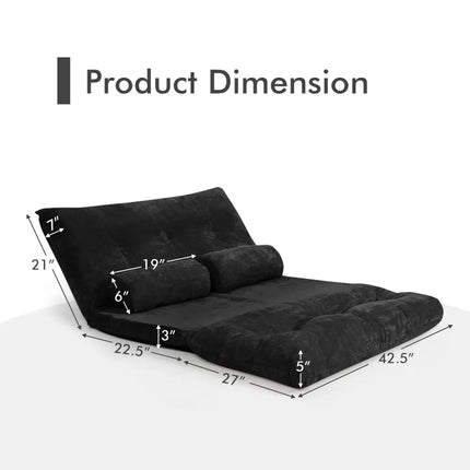 6-Position Adjustable Sleeper Lounge Couch with 2 Pillows-Black - Black - Floor Chairs