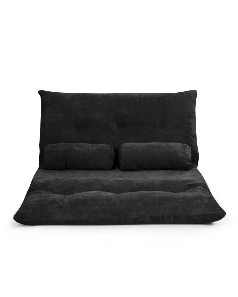 6-Position Adjustable Sleeper Lounge Couch with 2 Pillows-Black - Black - Floor Chairs