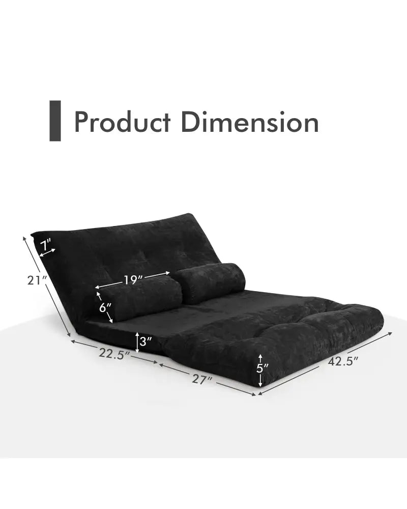 6-Position Adjustable Sleeper Lounge Couch with 2 Pillows-Black - Black - Floor Chairs